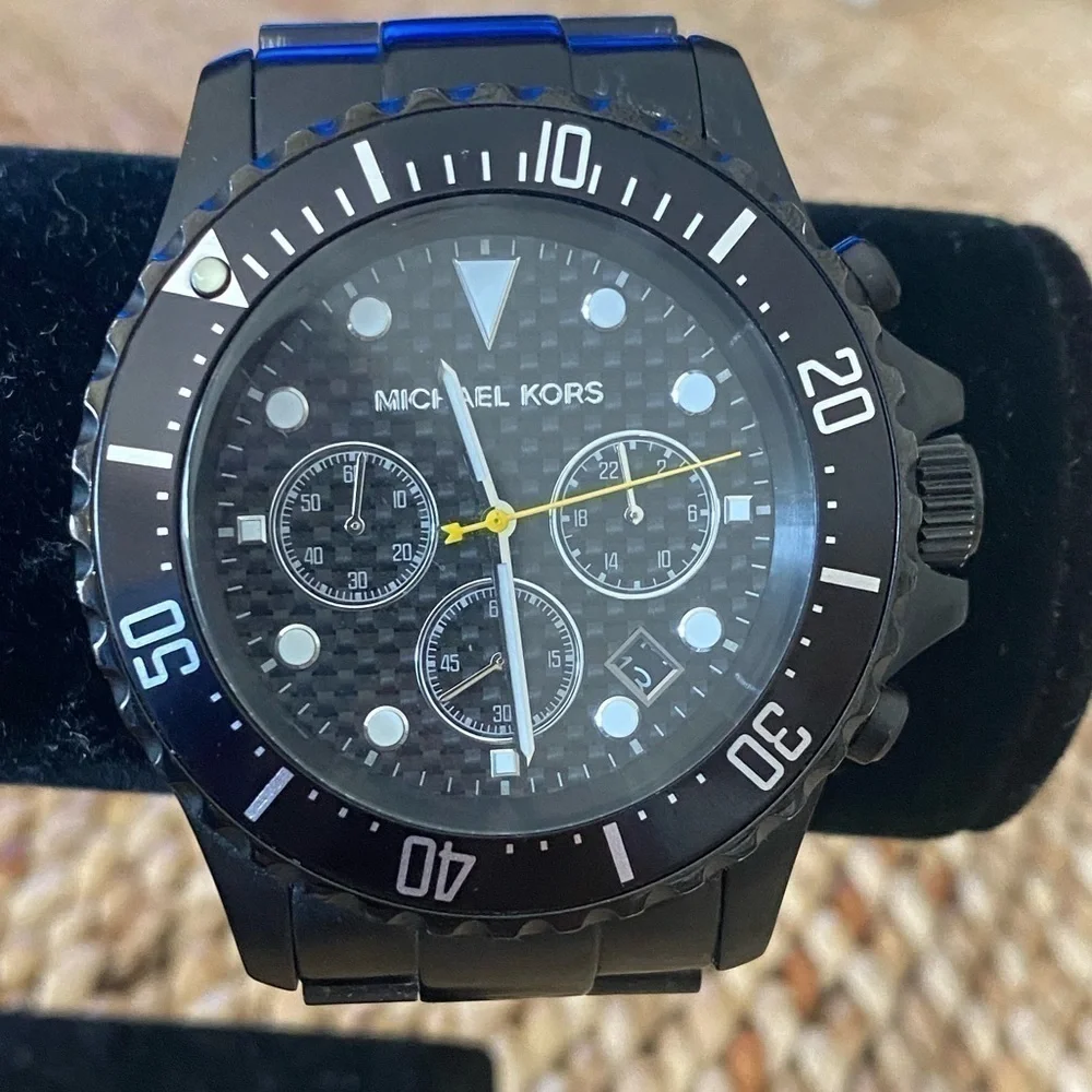 Unisex Black Michael Kors Stainless Steel 3 Dial Watch